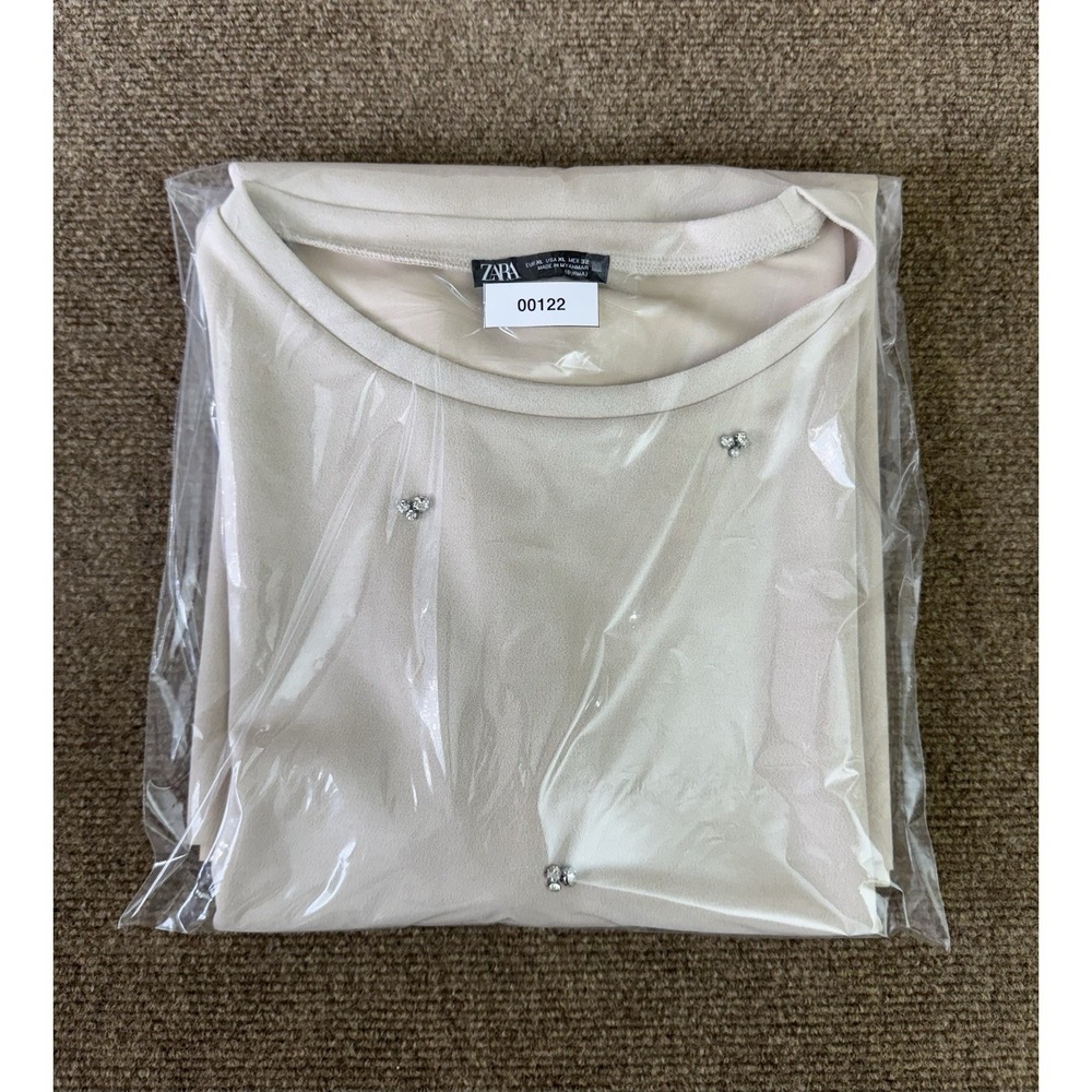 Zara Faux Suede Rhinestone Embellished Shift Mini Dress XL Cream/Ivory - Picture 13 of 13